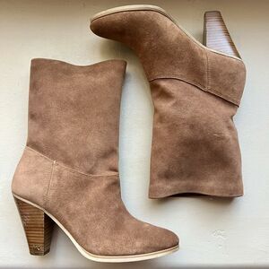 Michael Kors Cognac Brown Suede Mid Calf Pull On Western Boots Women’s 8.5 M